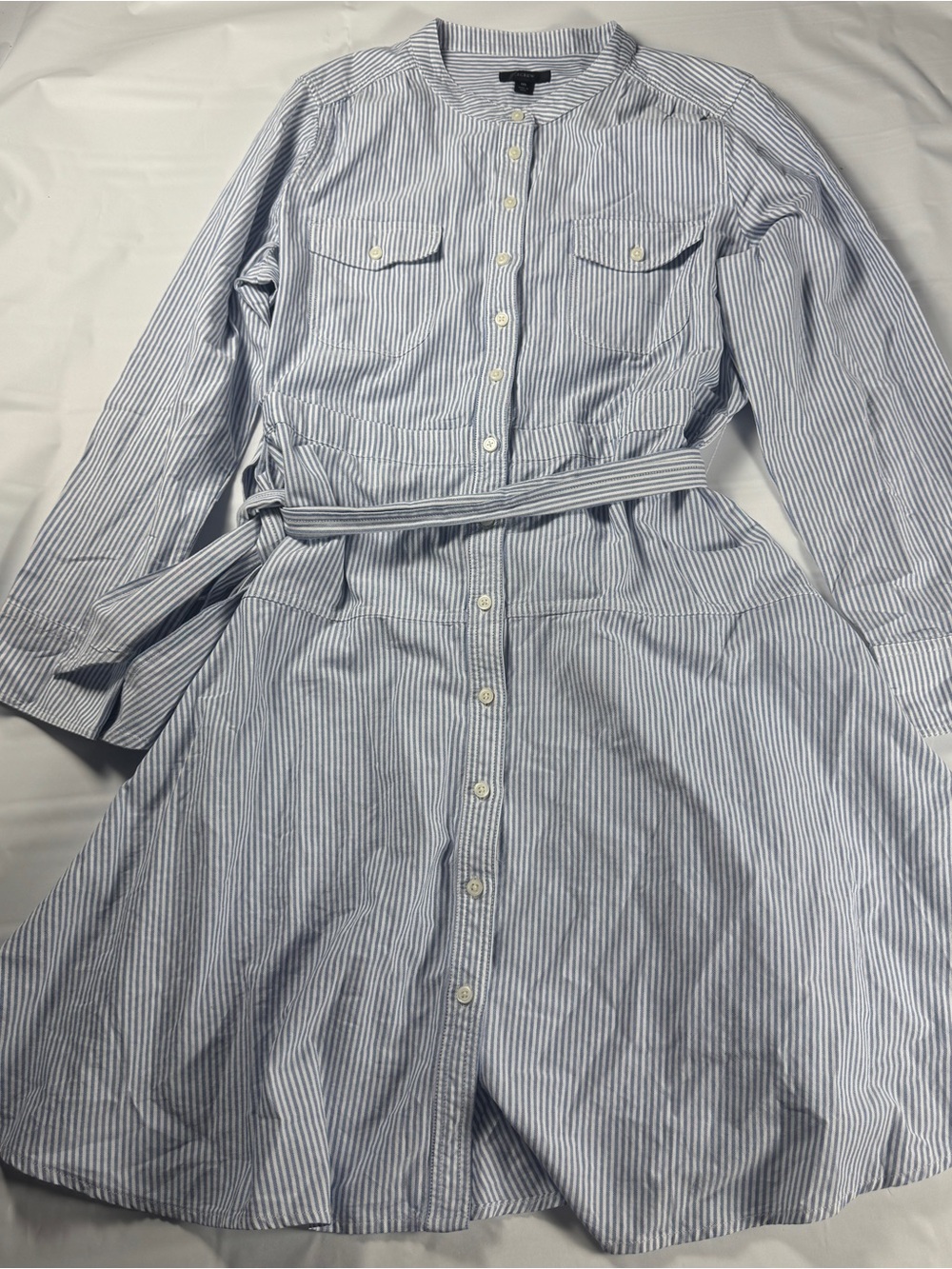 J Crew Re-imagined Shirtdress Womens 16 Blue White Striped Belted NWOT